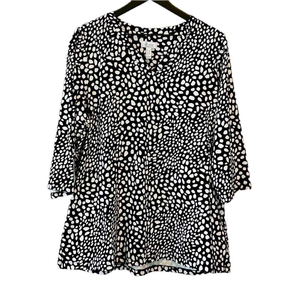 Denim & Co. Essentials Perfect Jersey 3/4 Sleeve V-Neck Top - Black / White - 2X